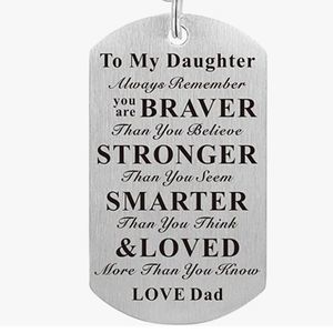 New To Daughter Love Dad Dog Tag Pendant Inspirational Gift Necklace